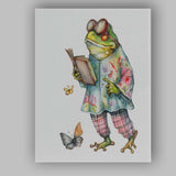 Charming Frog in Floral Coat Reading Book Watercolour Canvas Wall Art Print Decor Picture Ready to Hang