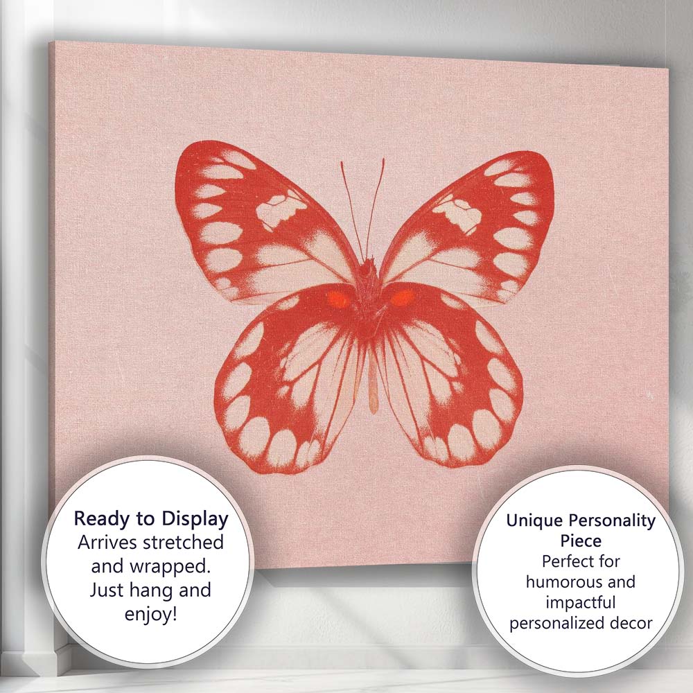Red Butterfly Minimal Monochrome Nature Illustration Canvas Wall Art Print Decor Picture Ready to Hang