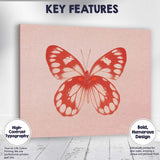 Red Butterfly Minimal Monochrome Nature Illustration Canvas Wall Art Print Decor Picture Ready to Hang