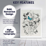 Monochrome Butterfly and Wildflower Botanical Collage with Blue Accent Canvas Wall Art Print Decor Picture Ready to Hang