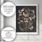 Gold Glitter Butterfly Botanical Silhouette on Black Background Canvas Wall Art Print Decor Picture Ready to Hang