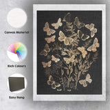 Gold Glitter Butterfly Botanical Silhouette on Black Background Canvas Wall Art Print Decor Picture Ready to Hang