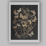 Gold Glitter Butterfly Botanical Silhouette on Black Background Canvas Wall Art Print Decor Picture Ready to Hang
