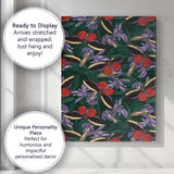 Exotic Red Butterfly And Lilac Tropical Flower Dark Botanical Pattern Canvas Wall Art Print Decor Picture Ready to Hang
