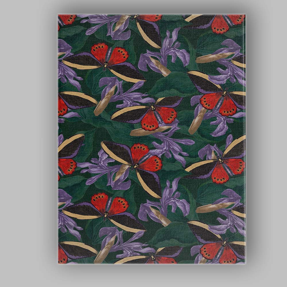 Exotic Red Butterfly And Lilac Tropical Flower Dark Botanical Pattern Canvas Wall Art Print Decor Picture Ready to Hang