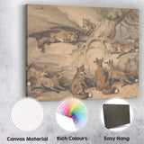 Antique Fox Family Woodland Wildlife Watercolour Illustration Canvas Wall Art Print Decor Picture Ready to Hang