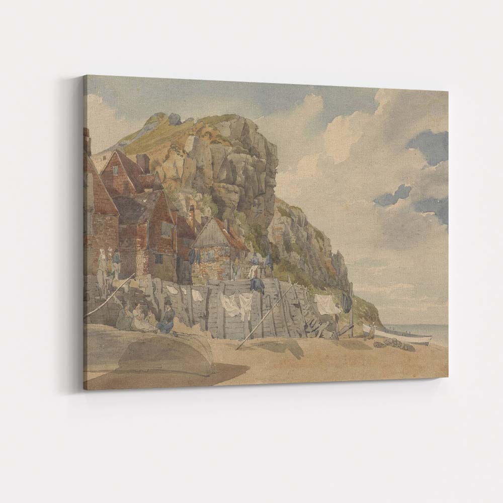 Coastal Cliffside Fishing Village Seaside Watercolour Landscape Canvas Wall Art Print Decor Picture Ready to Hang