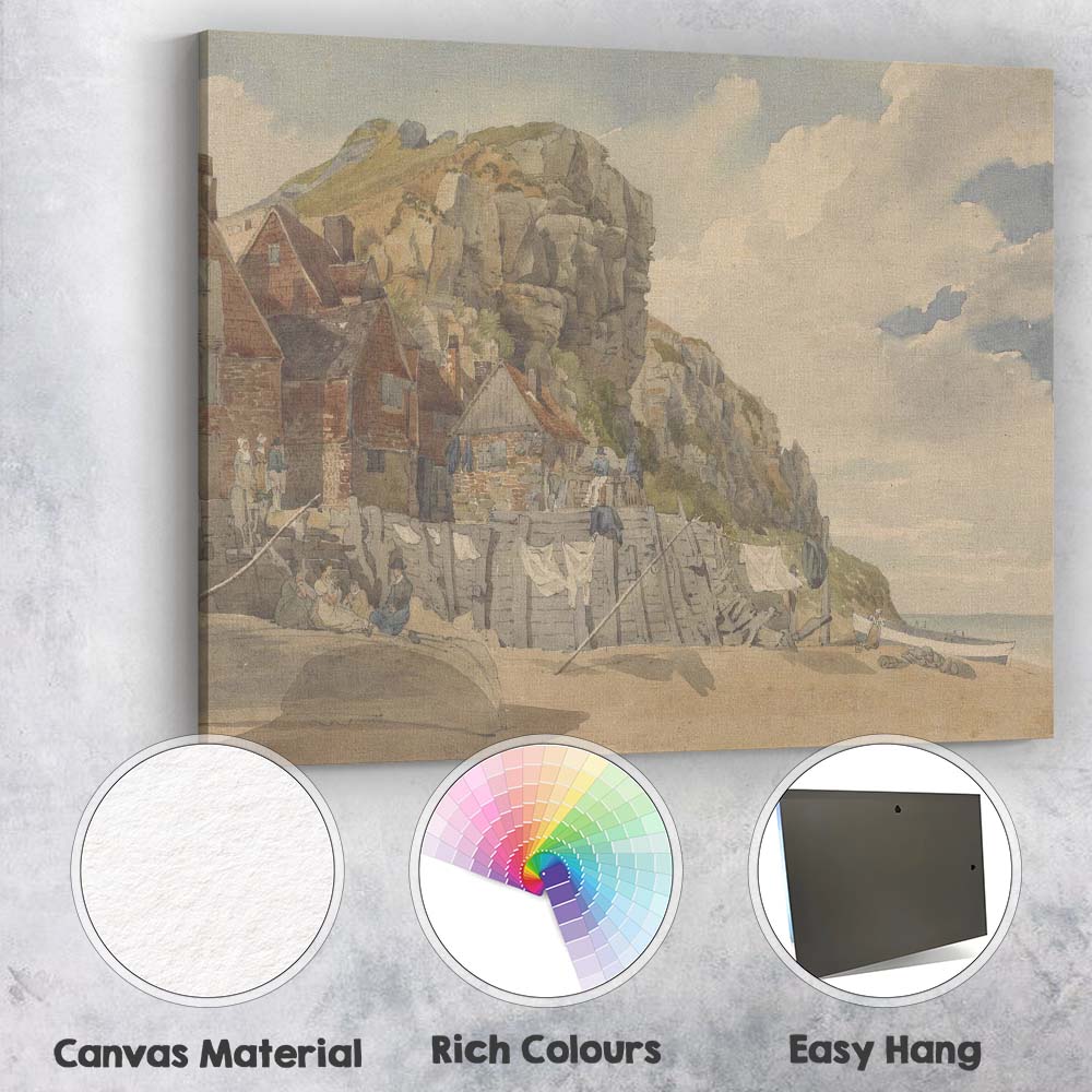 Coastal Cliffside Fishing Village Seaside Watercolour Landscape Canvas Wall Art Print Decor Picture Ready to Hang