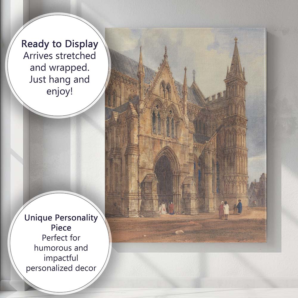 Historic Gothic Cathedral Architecture Watercolour Painting Canvas Wall Art Print Decor Picture Ready to Hang