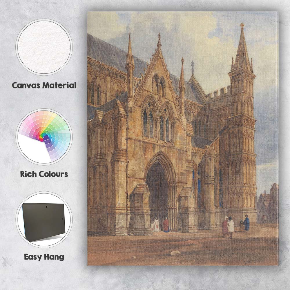 Historic Gothic Cathedral Architecture Watercolour Painting Canvas Wall Art Print Decor Picture Ready to Hang