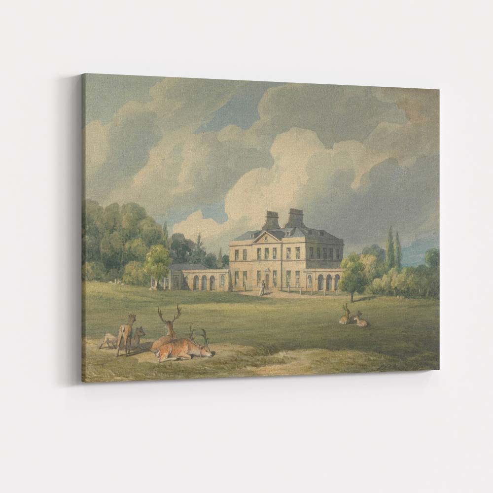 Elegant Country Estate Deer Park Landscape Watercolour Canvas Wall Art Print Decor Picture Ready to Hang