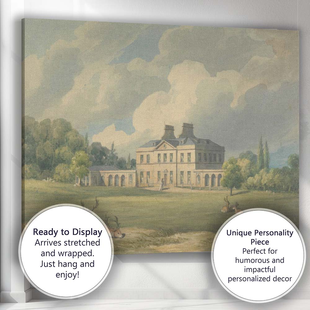 Elegant Country Estate Deer Park Landscape Watercolour Canvas Wall Art Print Decor Picture Ready to Hang