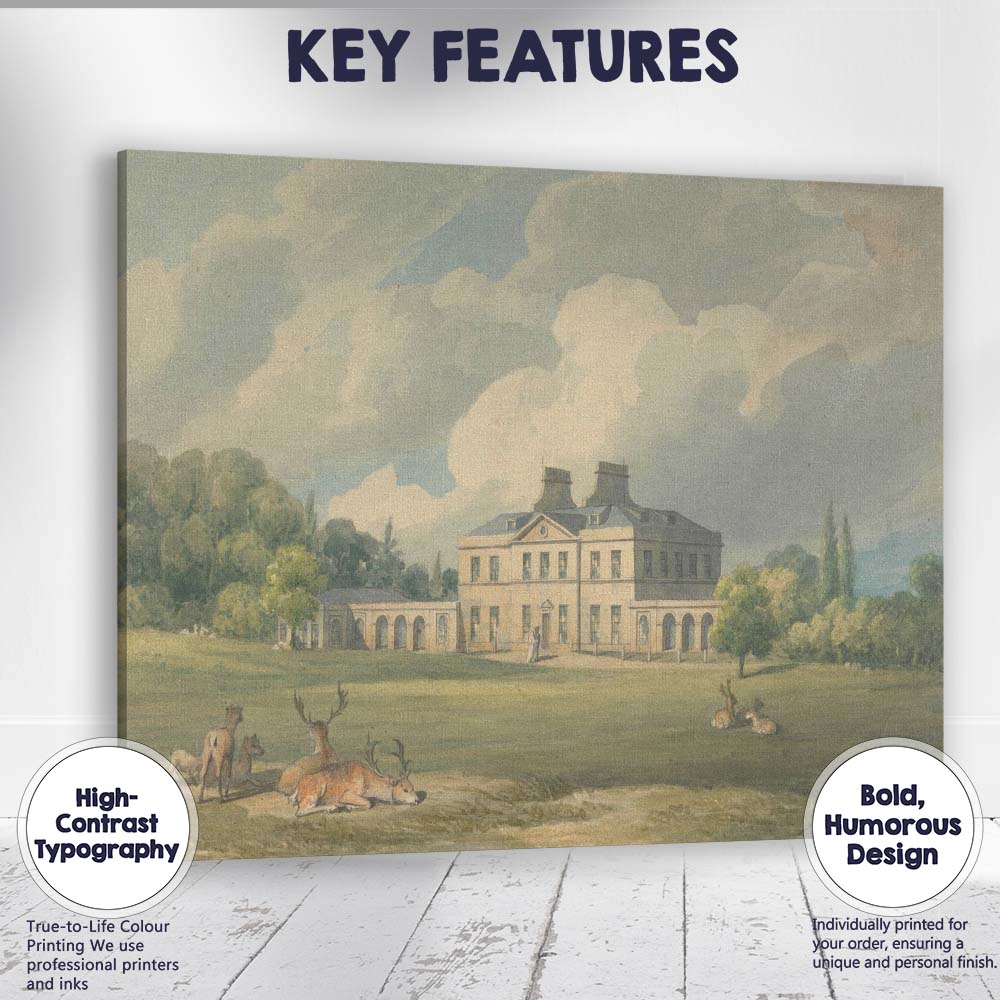 Elegant Country Estate Deer Park Landscape Watercolour Canvas Wall Art Print Decor Picture Ready to Hang