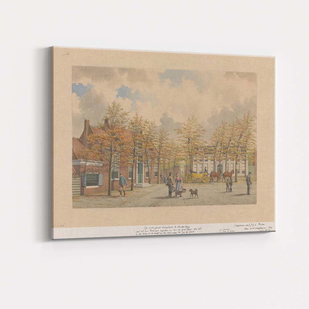 Historic Village Square Horse Carriage Street Scene Watercolour Canvas Wall Art Print Decor Picture Ready to Hang