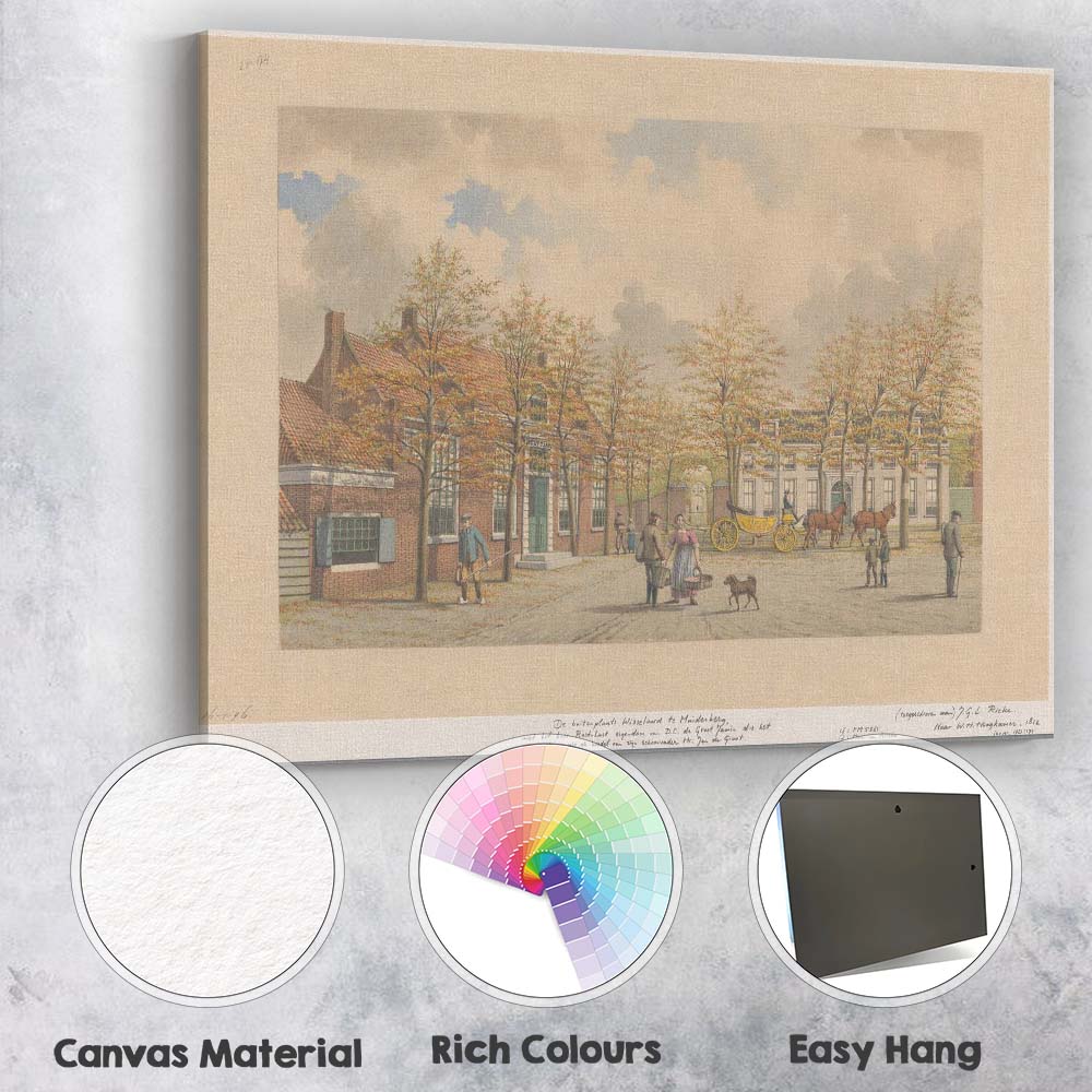 Historic Village Square Horse Carriage Street Scene Watercolour Canvas Wall Art Print Decor Picture Ready to Hang