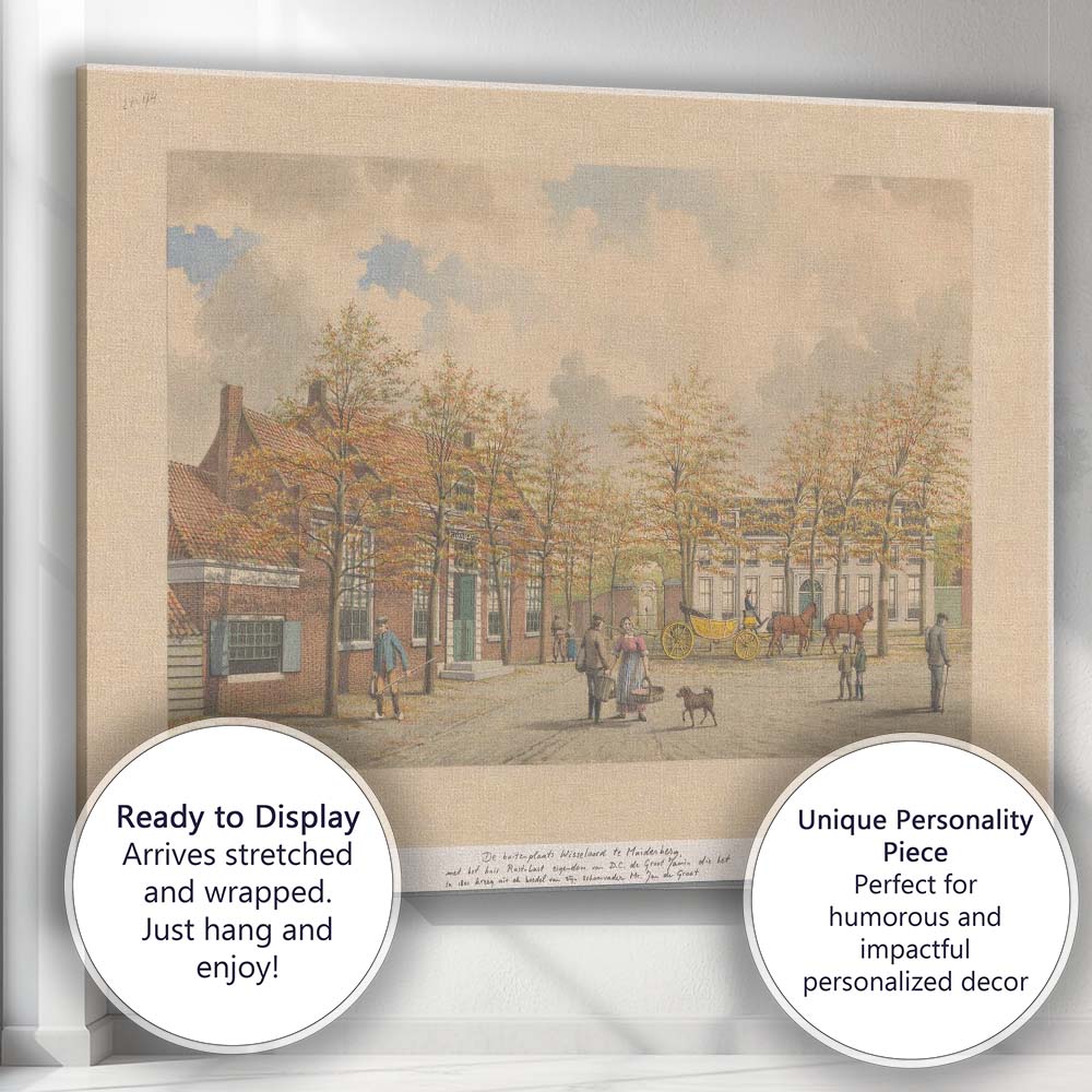 Historic Village Square Horse Carriage Street Scene Watercolour Canvas Wall Art Print Decor Picture Ready to Hang