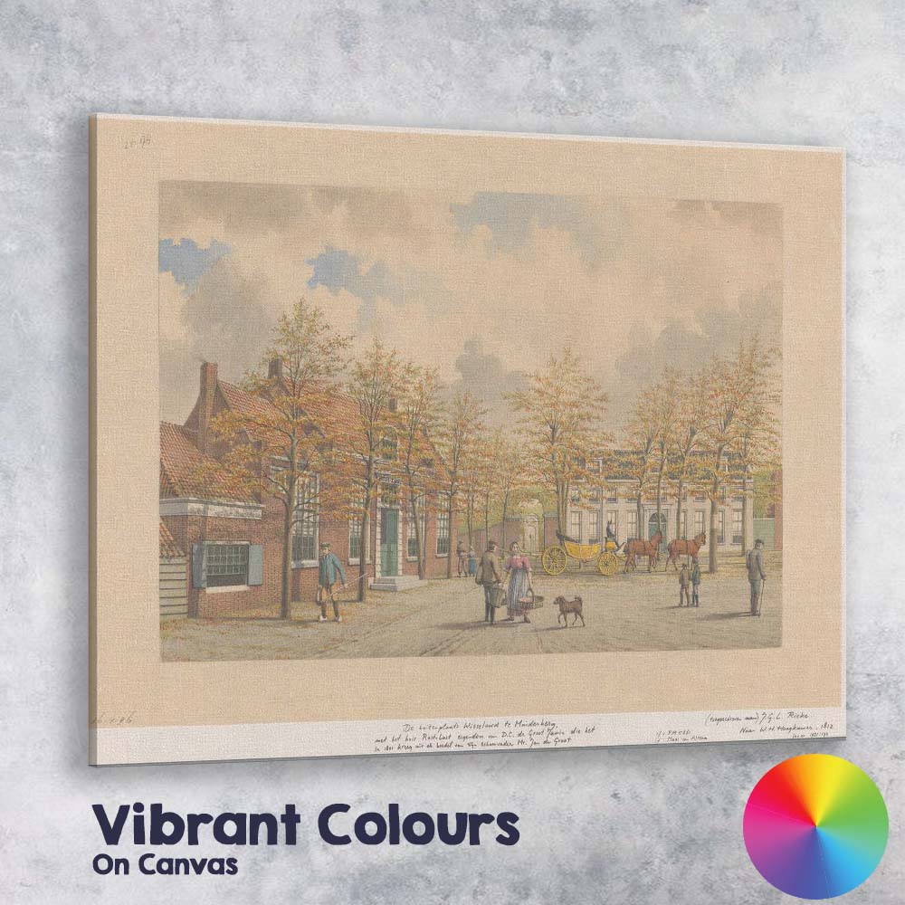 Historic Village Square Horse Carriage Street Scene Watercolour Canvas Wall Art Print Decor Picture Ready to Hang