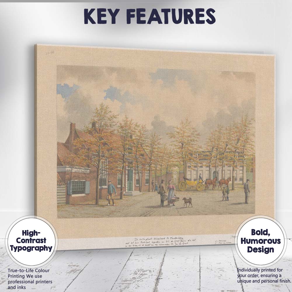 Historic Village Square Horse Carriage Street Scene Watercolour Canvas Wall Art Print Decor Picture Ready to Hang