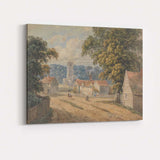 Traditional English Village Church Countryside Watercolour Scene Canvas Wall Art Print Decor Picture Ready to Hang