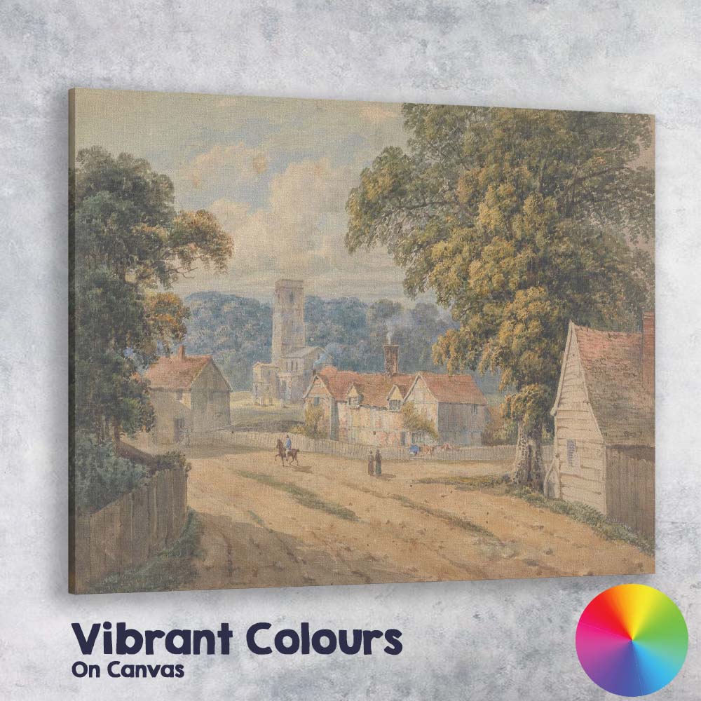 Traditional English Village Church Countryside Watercolour Scene Canvas Wall Art Print Decor Picture Ready to Hang