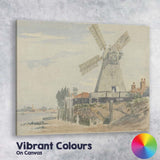 Traditional Riverside Windmill Coastal Watercolour Landscape Canvas Wall Art Print Decor Picture Ready to Hang