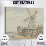 Traditional Riverside Windmill Coastal Watercolour Landscape Canvas Wall Art Print Decor Picture Ready to Hang