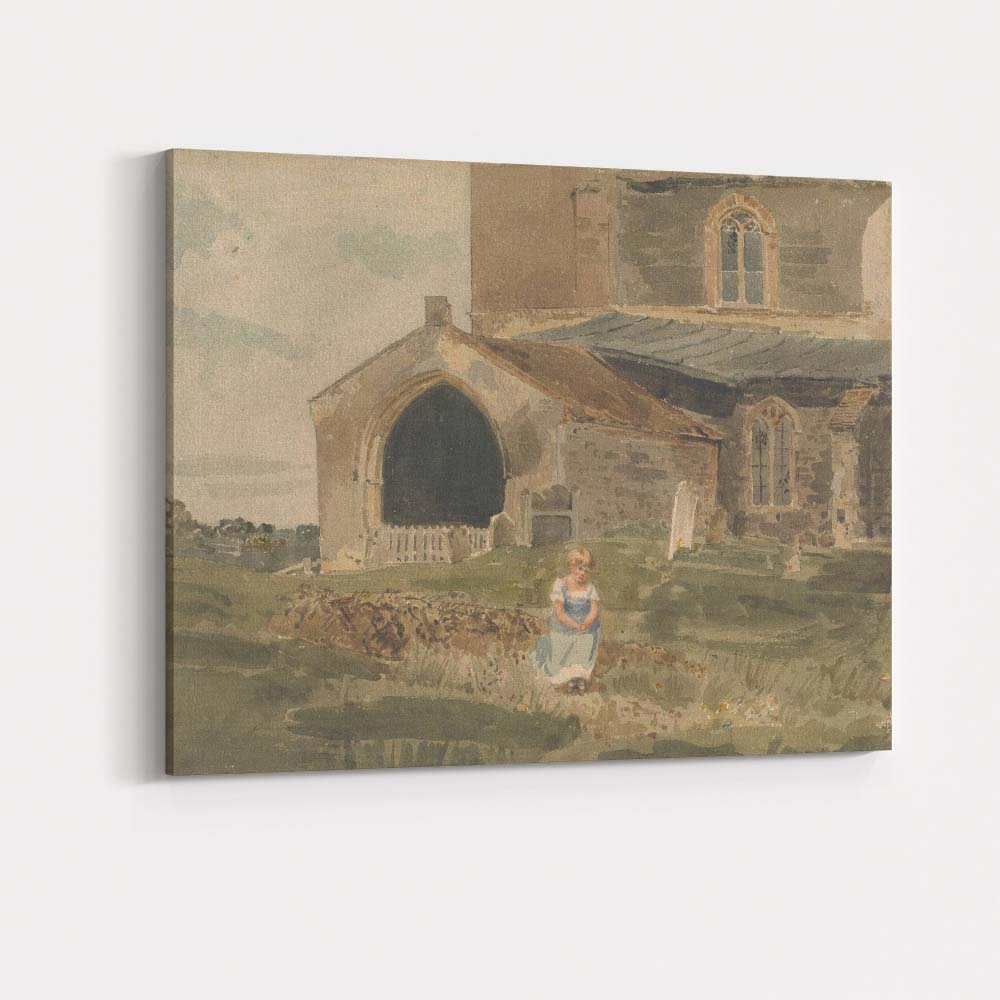 Historic Stone Churchyard With Seated Girl Watercolour Canvas Wall Art Print Decor Picture Ready to Hang