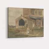 Historic Stone Churchyard With Seated Girl Watercolour Canvas Wall Art Print Decor Picture Ready to Hang