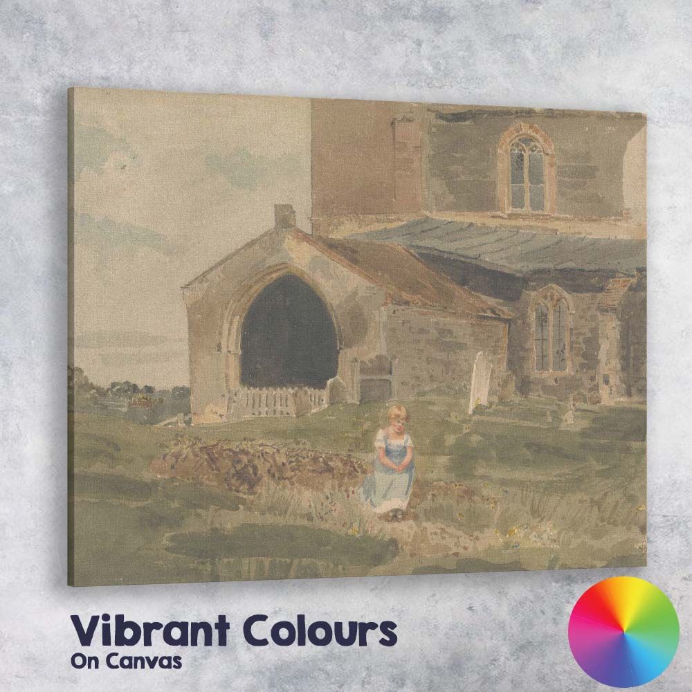 Historic Stone Churchyard With Seated Girl Watercolour Canvas Wall Art Print Decor Picture Ready to Hang