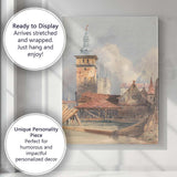 European Old Town Canal Architecture Watercolour Canvas Wall Art Print Decor Picture Ready to Hang