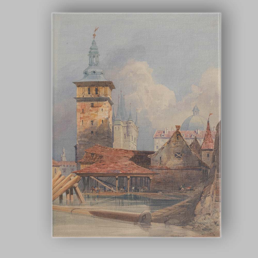 European Old Town Canal Architecture Watercolour Canvas Wall Art Print Decor Picture Ready to Hang