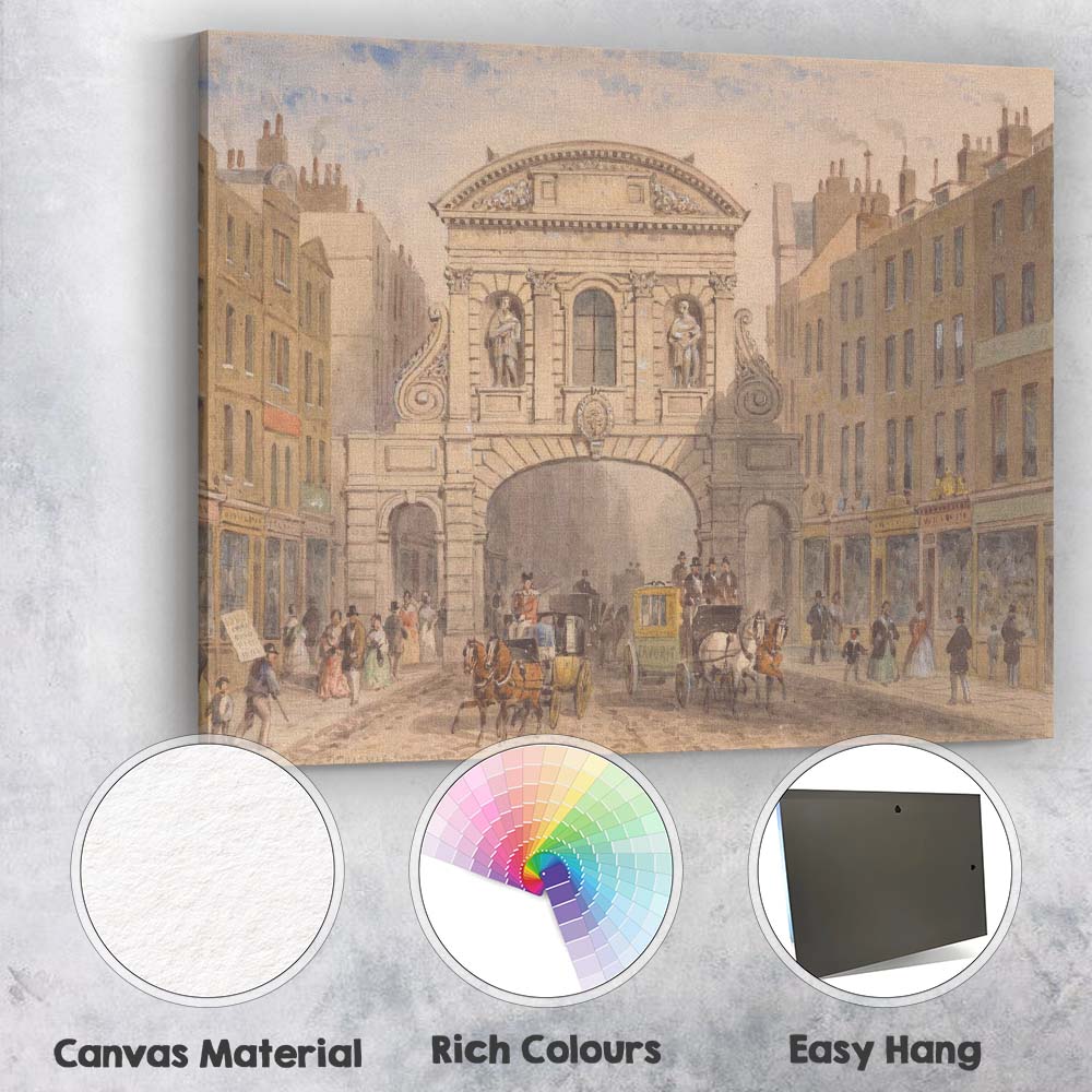 Victorian City Street Archway Horse Carriage Watercolour Canvas Wall Art Print Decor Picture Ready to Hang