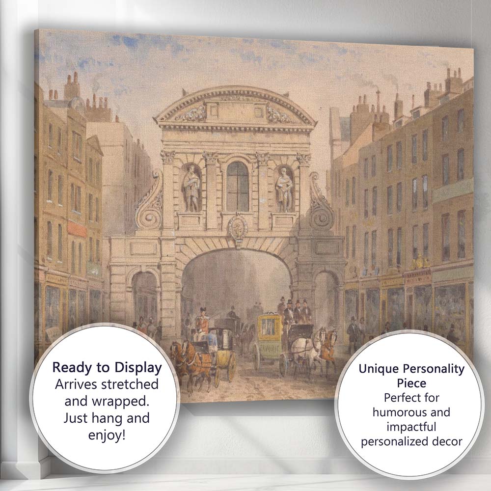 Victorian City Street Archway Horse Carriage Watercolour Canvas Wall Art Print Decor Picture Ready to Hang