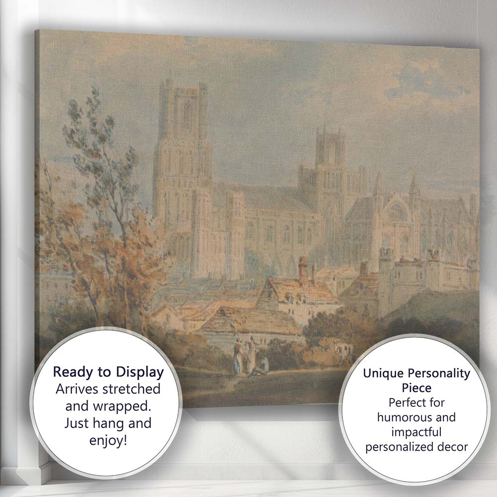 Grand Gothic Cathedral Cityscape Watercolour Architectural Canvas Wall Art Print Decor Picture Ready to Hang