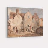 French Village Courtyard Rustic Buildings Watercolour Canvas Wall Art Print Decor Picture Ready to Hang