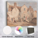 French Village Courtyard Rustic Buildings Watercolour Canvas Wall Art Print Decor Picture Ready to Hang