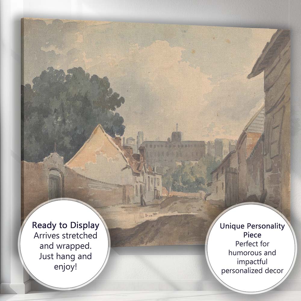 Historic European Town Street Watercolour Architectural Landscape Canvas Wall Art Print Decor Picture Ready to Hang