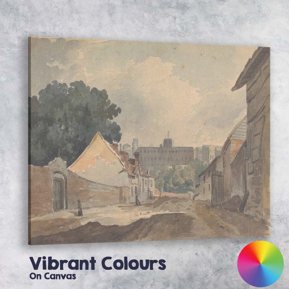 Historic European Town Street Watercolour Architectural Landscape Canvas Wall Art Print Decor Picture Ready to Hang