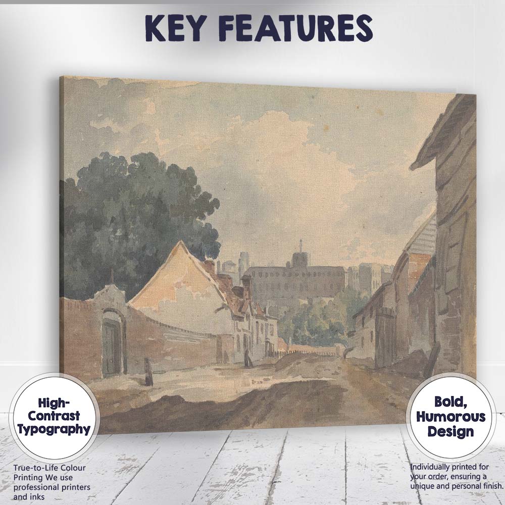 Historic European Town Street Watercolour Architectural Landscape Canvas Wall Art Print Decor Picture Ready to Hang