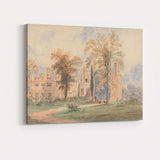 Pastel Gothic Revival Manor House Garden Watercolour Landscape Canvas Wall Art Print Decor Picture Ready to Hang