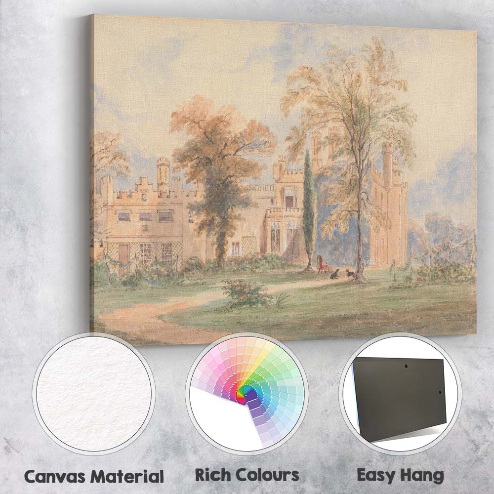 Pastel Gothic Revival Manor House Garden Watercolour Landscape Canvas Wall Art Print Decor Picture Ready to Hang