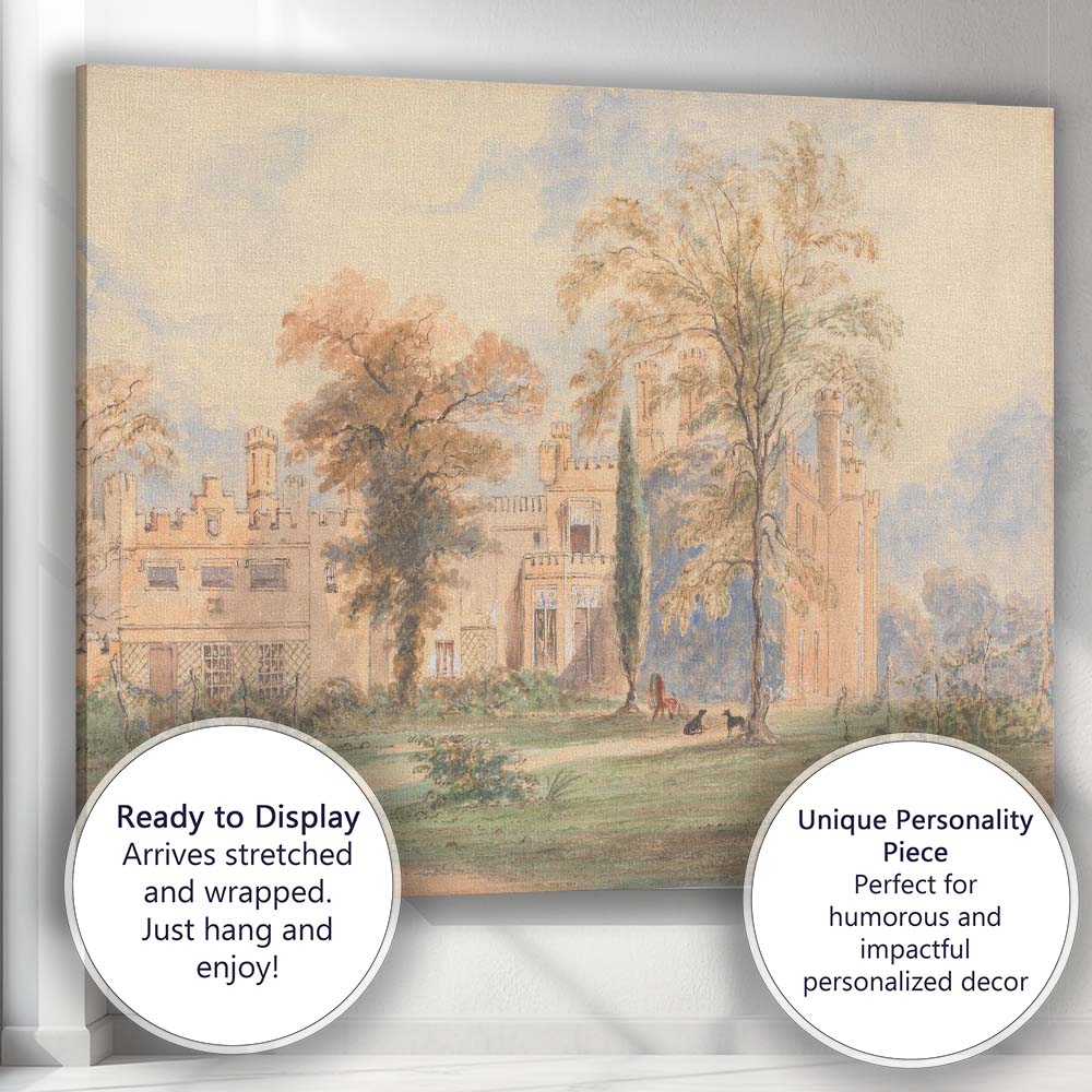 Pastel Gothic Revival Manor House Garden Watercolour Landscape Canvas Wall Art Print Decor Picture Ready to Hang