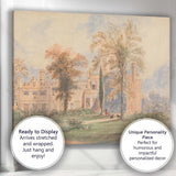Pastel Gothic Revival Manor House Garden Watercolour Landscape Canvas Wall Art Print Decor Picture Ready to Hang