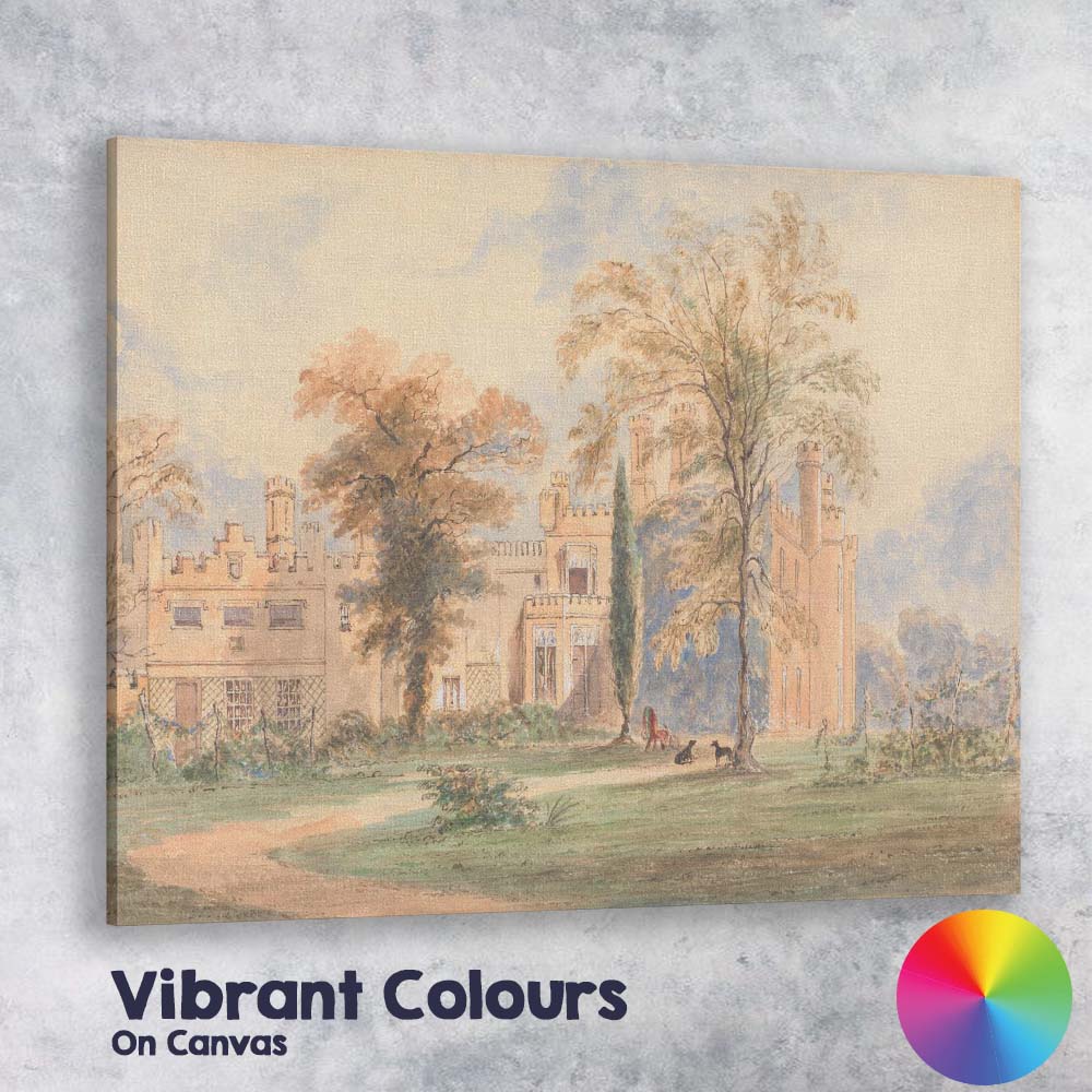 Pastel Gothic Revival Manor House Garden Watercolour Landscape Canvas Wall Art Print Decor Picture Ready to Hang