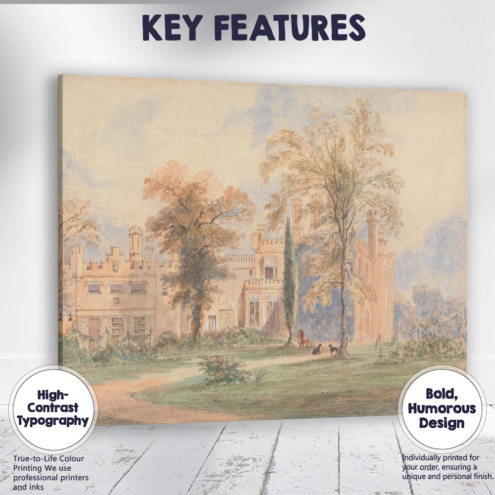Pastel Gothic Revival Manor House Garden Watercolour Landscape Canvas Wall Art Print Decor Picture Ready to Hang