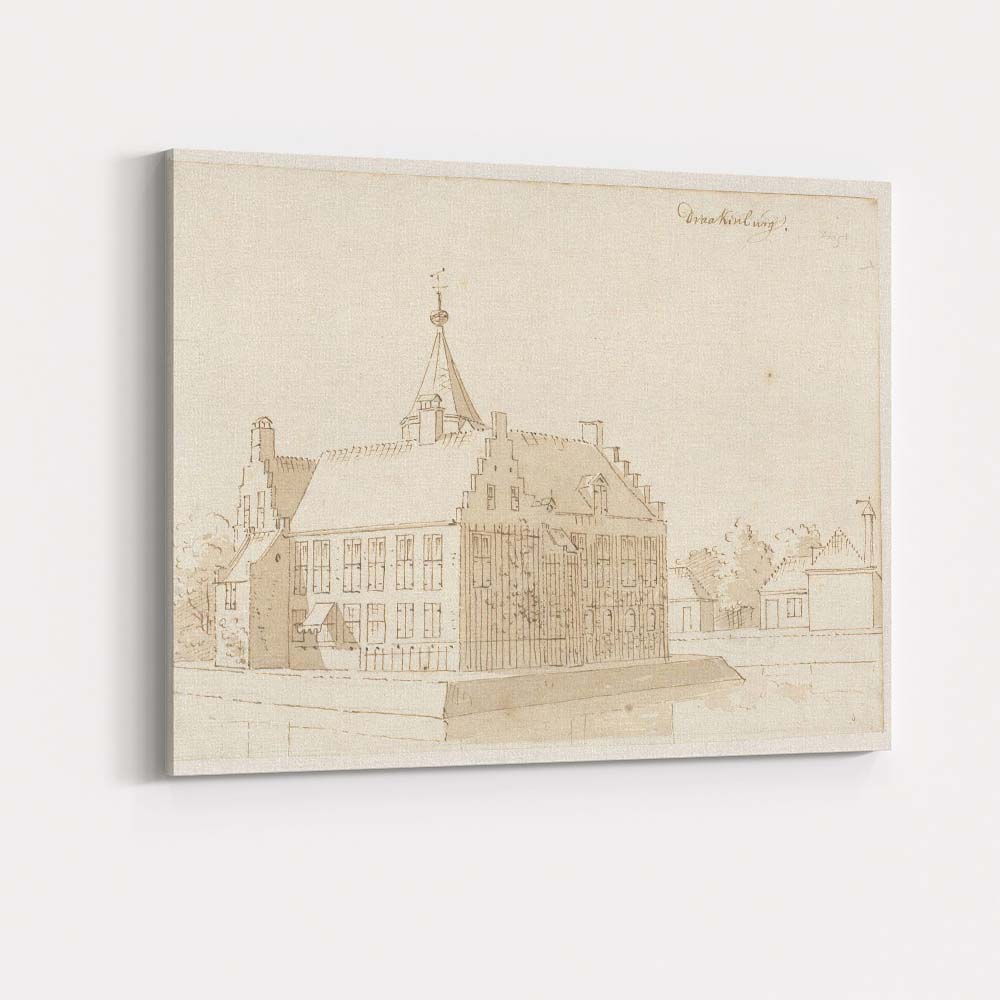 Dutch Canal House Architectural Sketch Antique Sepia Drawing Canvas Wall Art Print Decor Picture Ready to Hang