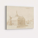 Dutch Canal House Architectural Sketch Antique Sepia Drawing Canvas Wall Art Print Decor Picture Ready to Hang