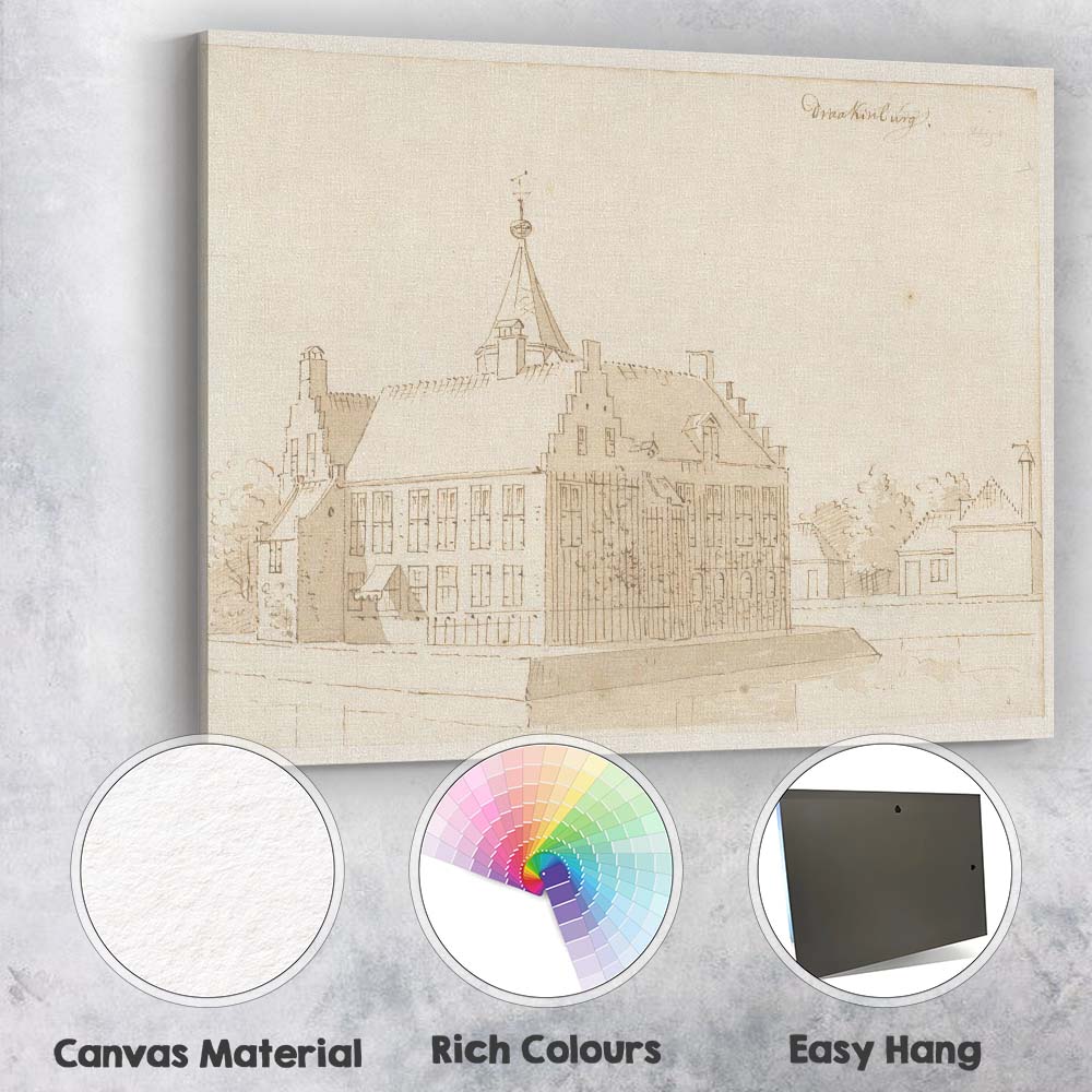 Dutch Canal House Architectural Sketch Antique Sepia Drawing Canvas Wall Art Print Decor Picture Ready to Hang