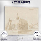 Dutch Canal House Architectural Sketch Antique Sepia Drawing Canvas Wall Art Print Decor Picture Ready to Hang