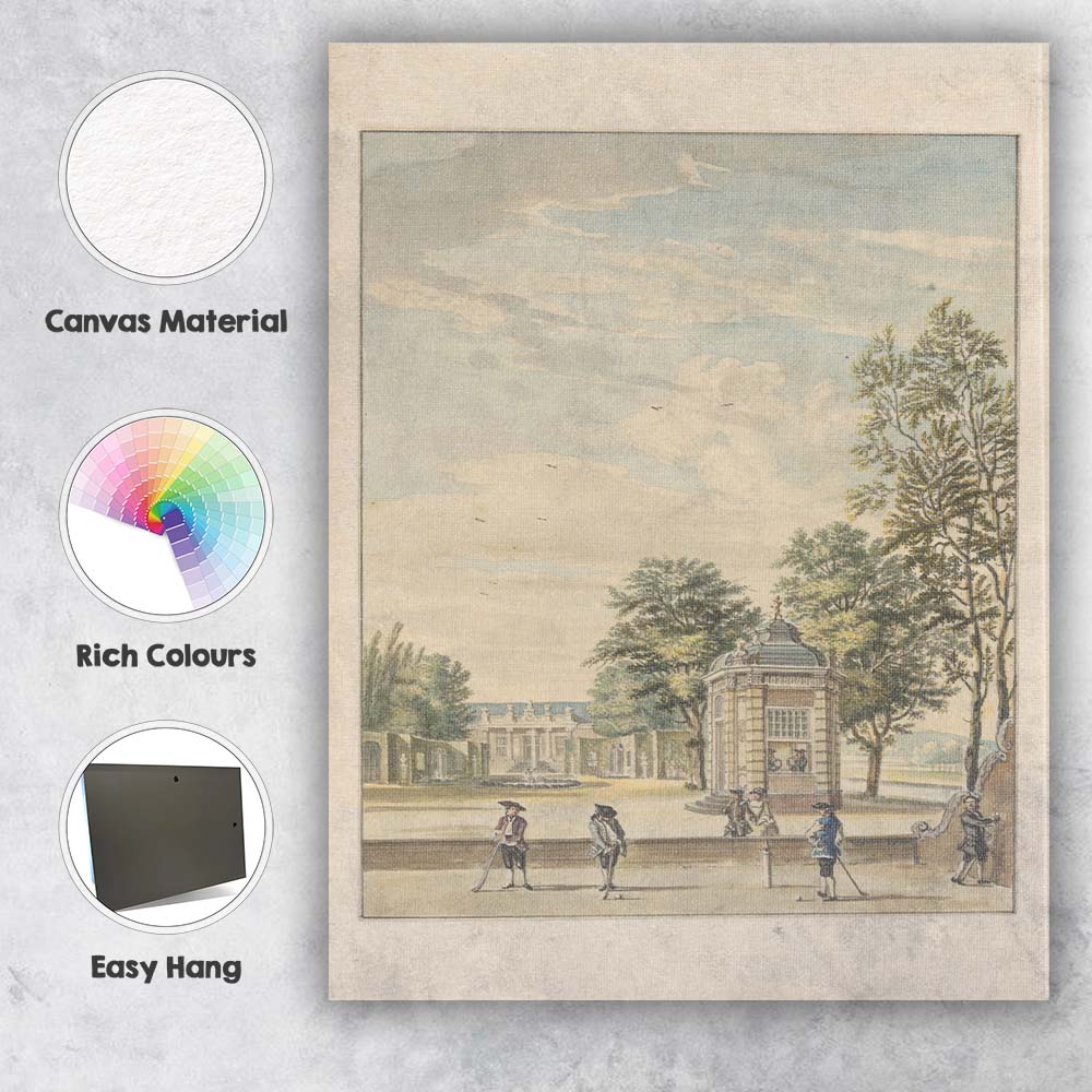 Elegant Georgian Garden Pavilion Croquet Scene Watercolour Landscape Canvas Wall Art Print Decor Picture Ready to Hang